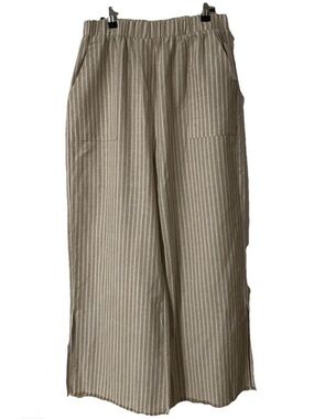 Striped Wide-Leg Pull-On Pants - Taupe and Cream